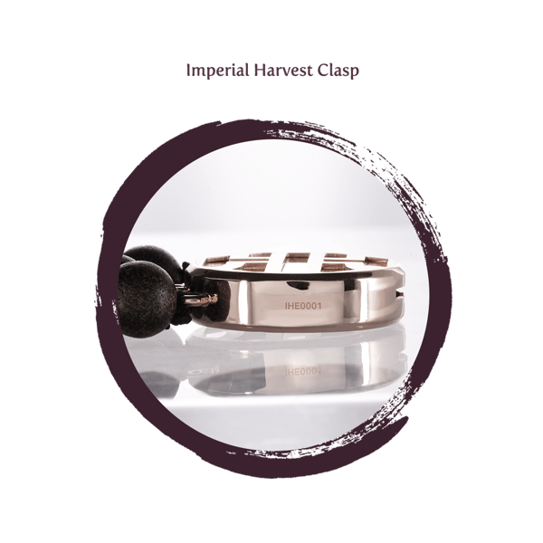 Blog_06.10_Summer Solstice_Agarwood beads with clasp (serial number)Imperial Harvest Agarwood Bead Bracelet Clasp serial number close-up