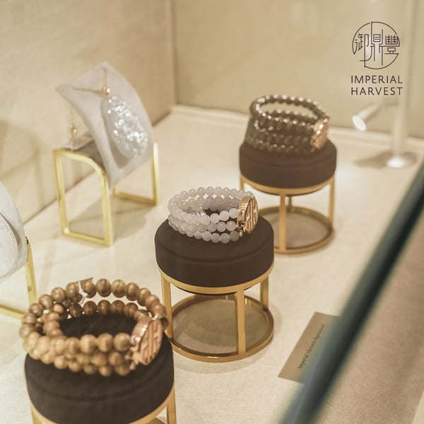 Imperial Harvest Agarwood, Sandalwood and Jadeite Bead Bracelets with Emblem