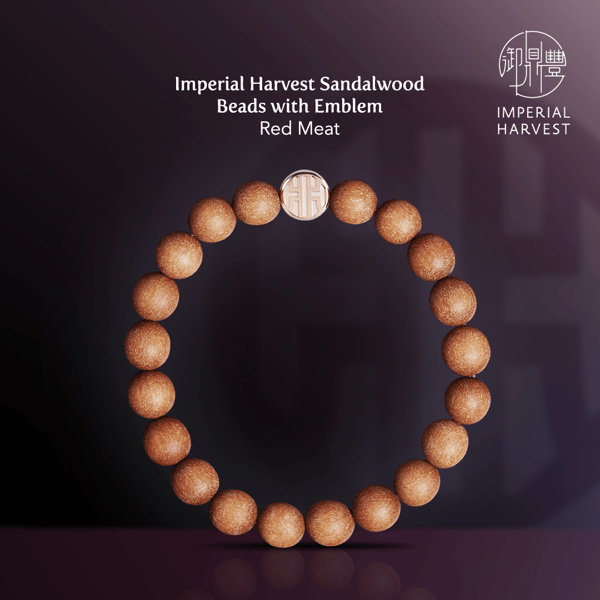 Imperial Harvest Red Meat Sandalwood Beads with Emblem